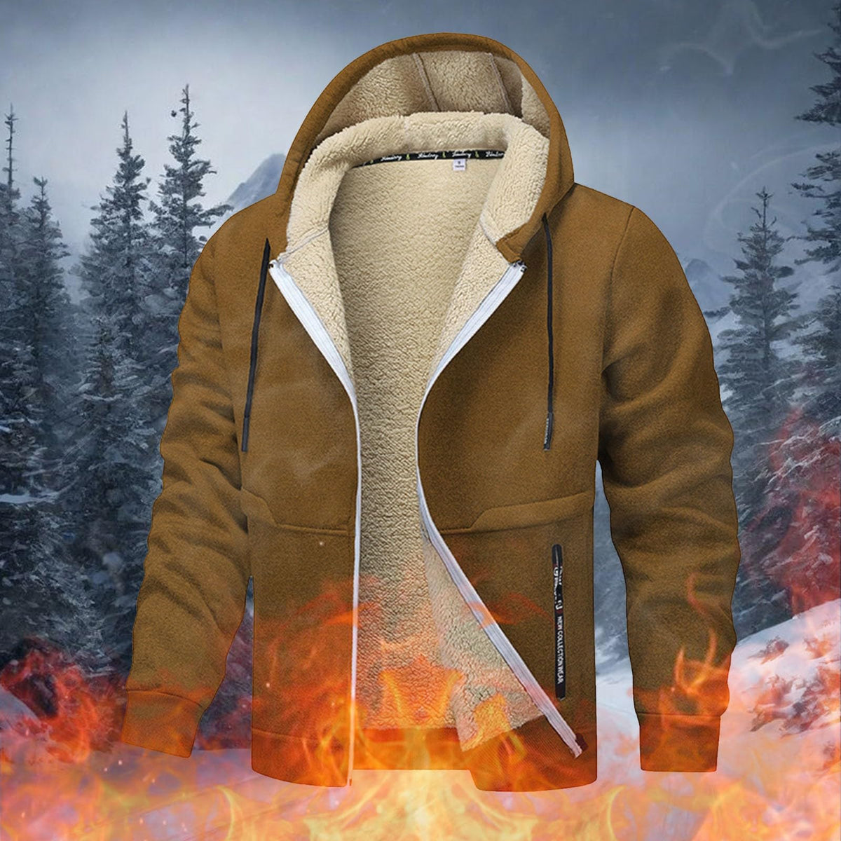 Teddy Fleece Men Hoodie Fleecing Lined Fuzzy Jacket with Pockets Full Zip Hooded Adjustable Sweatshirts Warm Parka Jackets Sherpa Ski Jackets Thermal Cardigan Jumper Coats Winter Outerwear Clothing