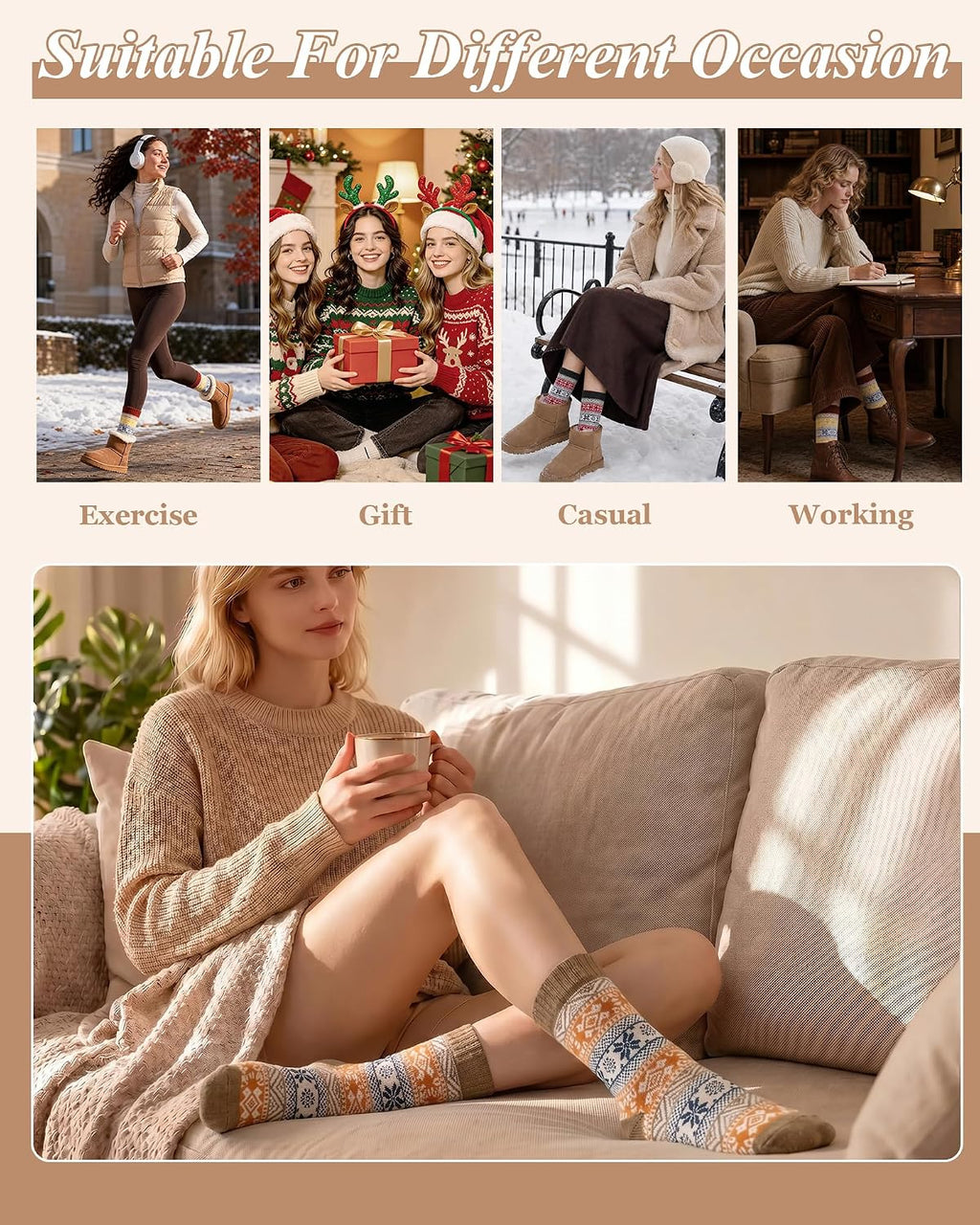 Ladies Socks Wool Thermal Fluffy Gifts For Women 5 Pairs