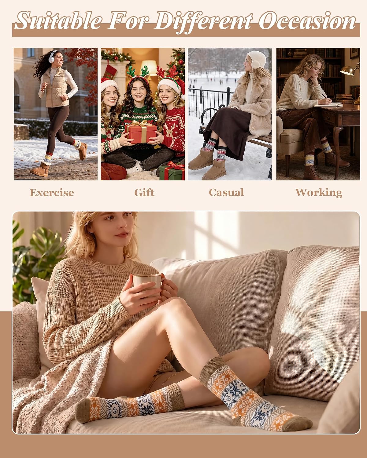 Ladies Socks Wool Thermal Fluffy Gifts For Women 5 Pairs