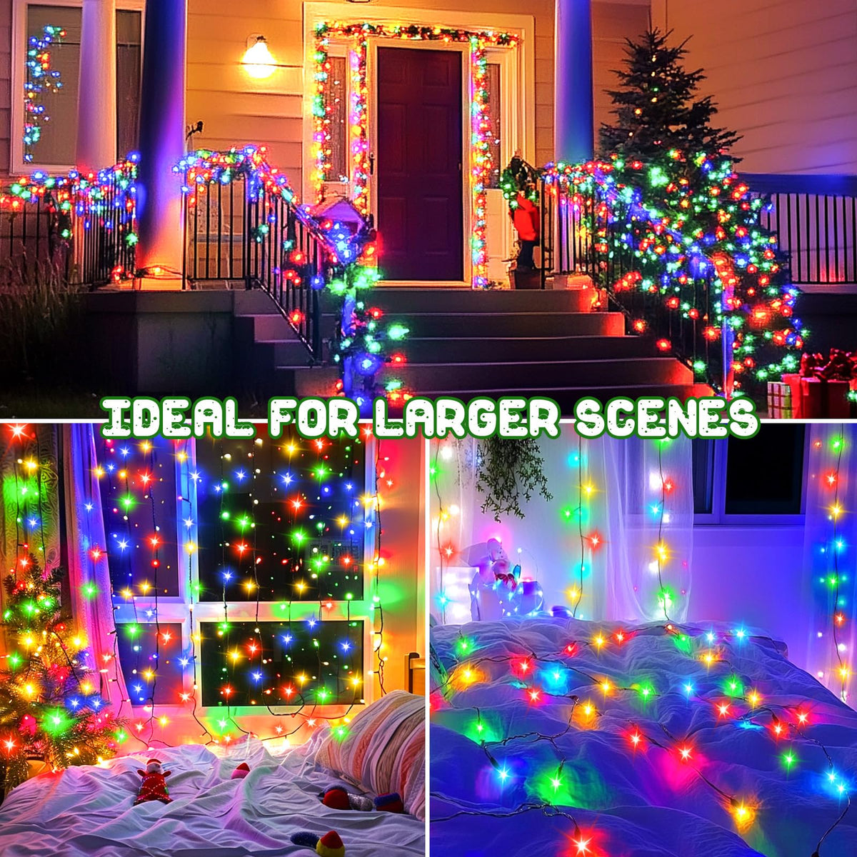 Christmas Lights Outdoor Battery Operated String Lights Total 100LED 33Ft with Timer 8 Modes 16.4Ft*2 Waterproof Outdoor Indoor for Christmas Decor, Warm White, 2-Pack