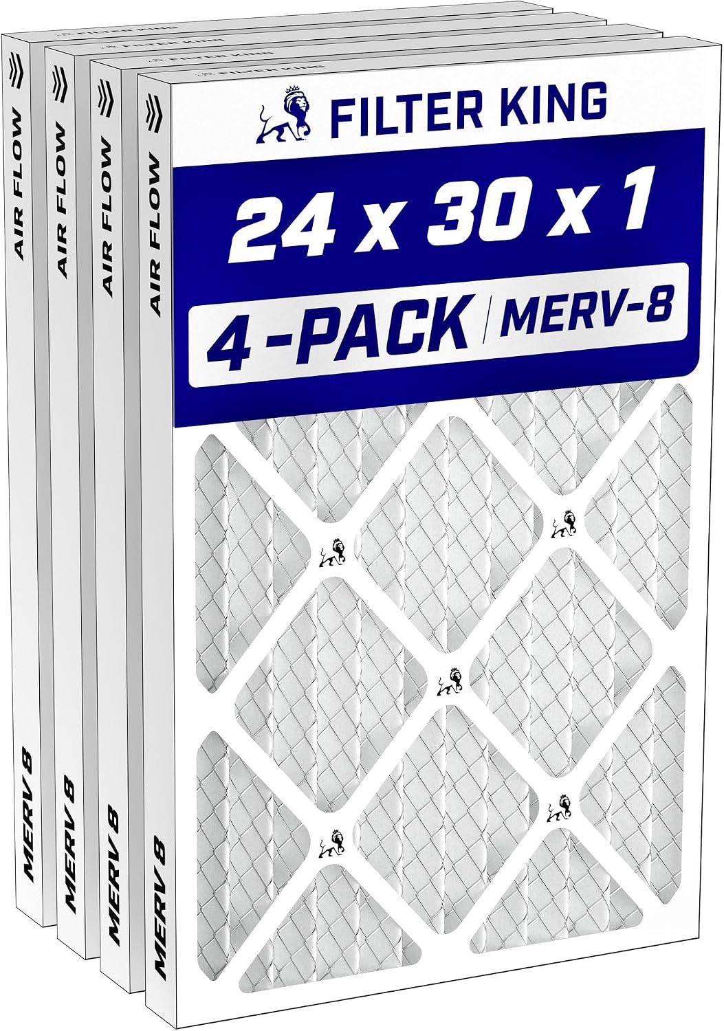 Filter King 24x30x1 Air Filter MERV 8, AC Furnace Filters (4-Pack)