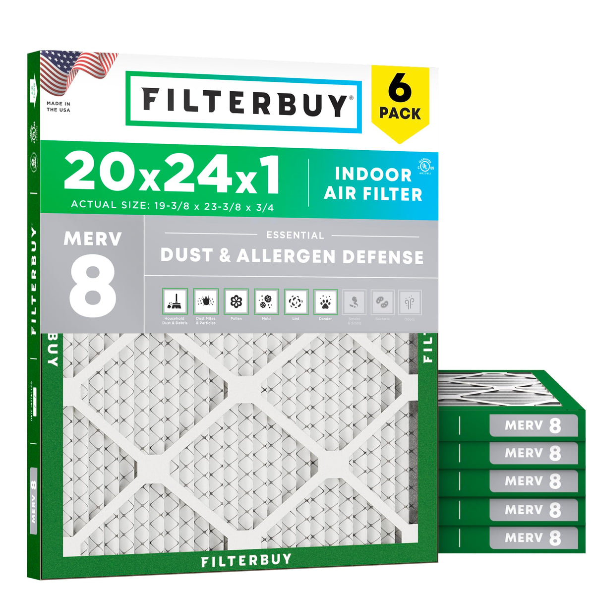 Filterbuy 30x32x1 Air Filter MERV 8 Dust & Allergy Defense (6-Pack)