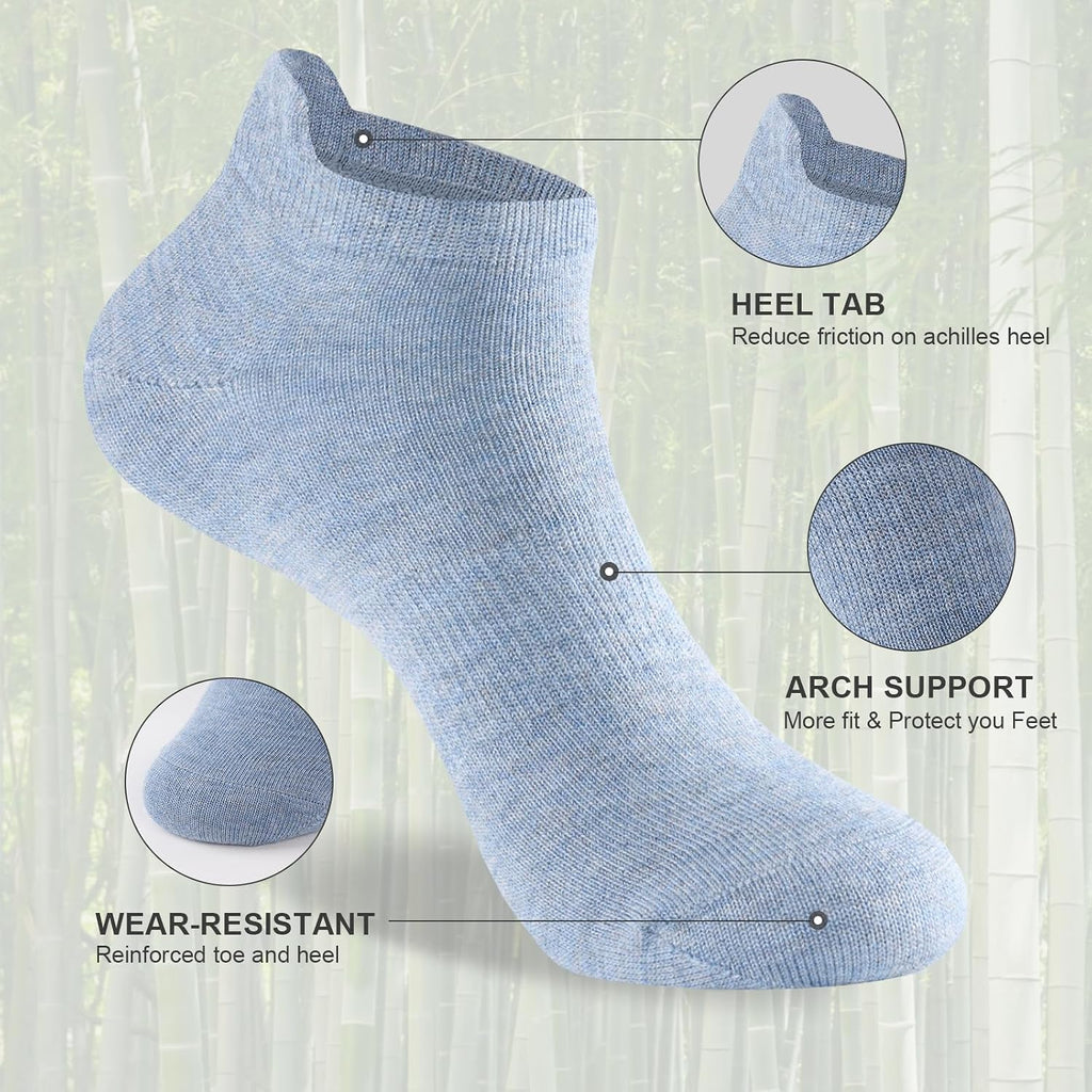 Niorasen Bamboo Trainer Socks for Men & Women, 6 Pairs, Low Cut