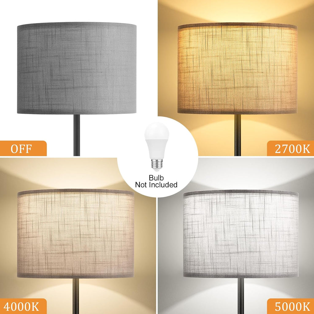 Ambimall Floor Lamp for Living Room with Smart Light Bulb, RGB + Stepless Dimmable Colors Temperature & Brightness(White Shade & Black Pole)