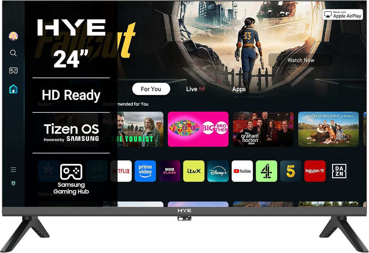 HYE 24" LED Smart TV - HD Ready, Samsung Tizen OS & Gaming Hub, Black
