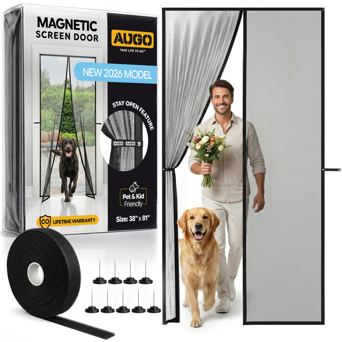 AUGO Magnetic Screen Door Mesh, Heavy Duty 38x83 Inch, Fits 36x82 Inch Door