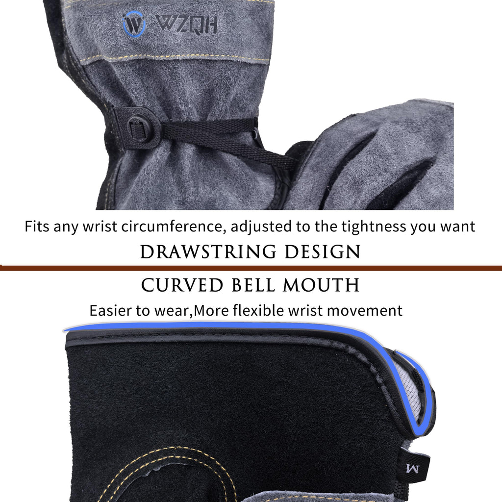 WZQH Leather Work Gloves for Men or Women.Gardening,Welding,Coffee-grey L
