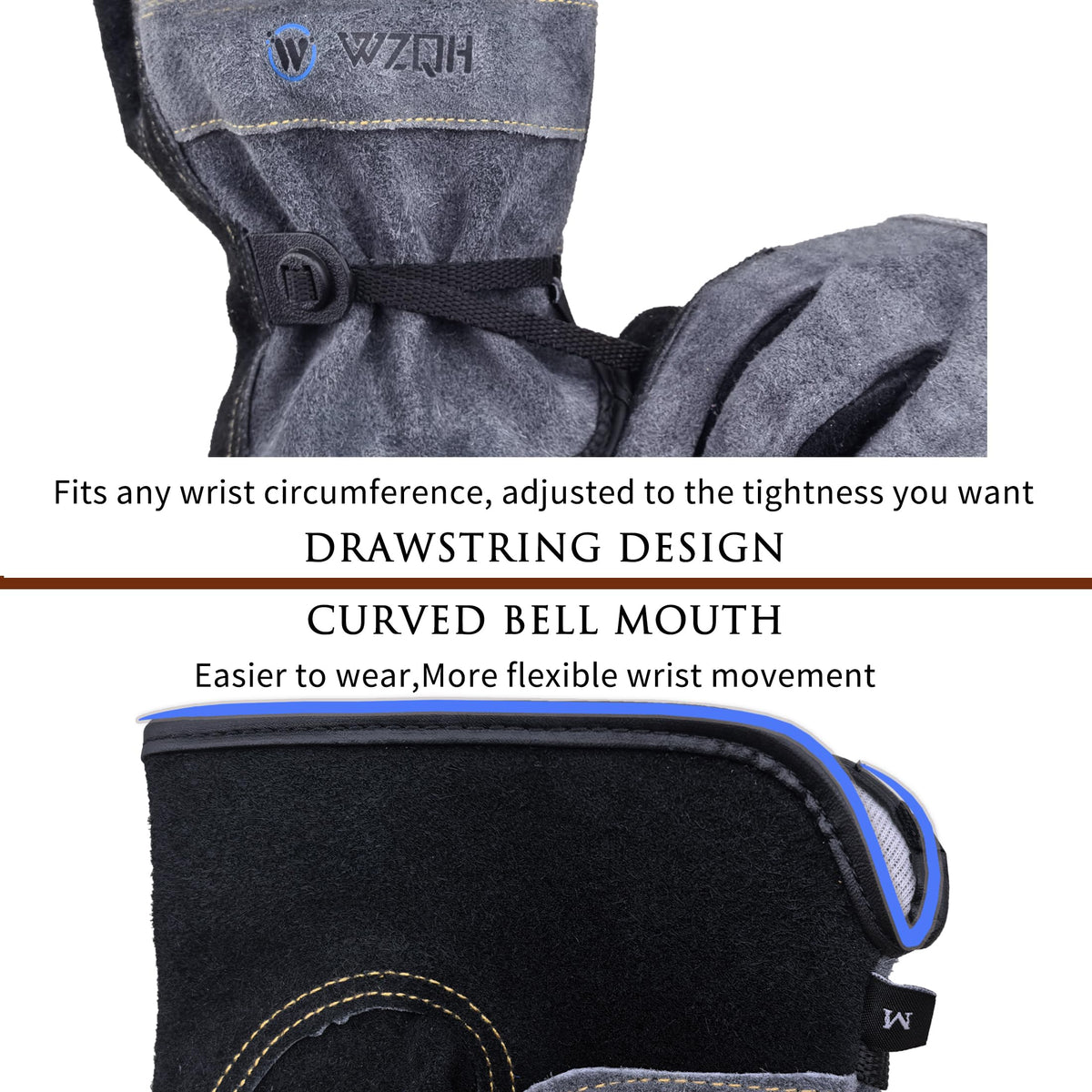 WZQH Leather Work Gloves for Men or Women.Gardening,Welding,Coffee-grey L