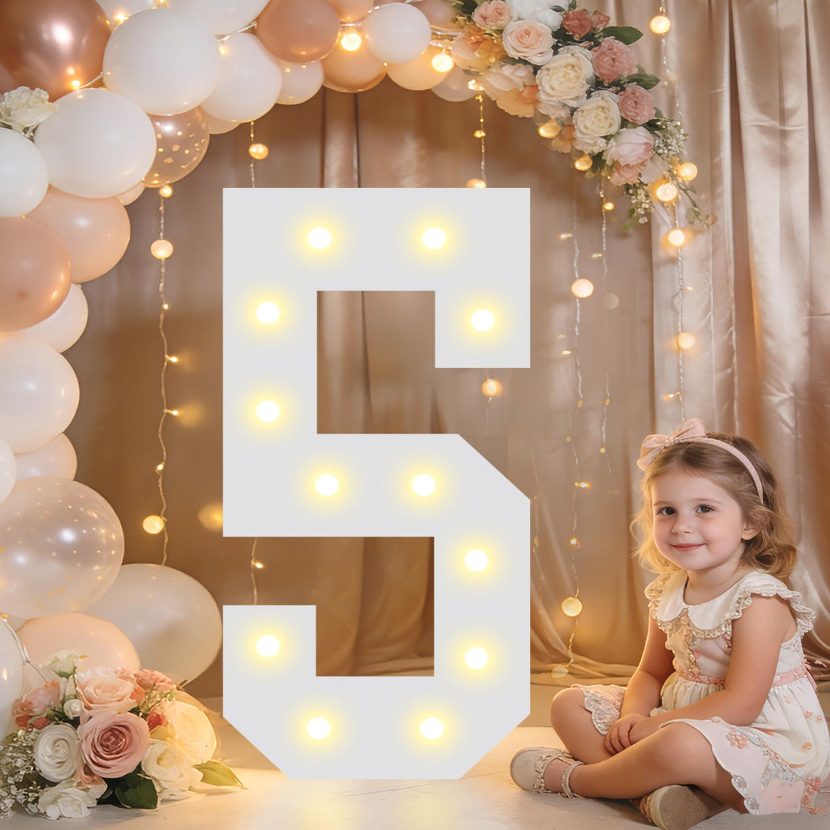 Pooqla 2.4FT Light Up Numbers, Marquee Numbers 2.4 Feet Tall Party Decor for Her Him, Mosaic Big Sign for 7th 17th 70th Birthday Anniversary Decoration Backdrop, Large Pre-Cut Frame Number 7