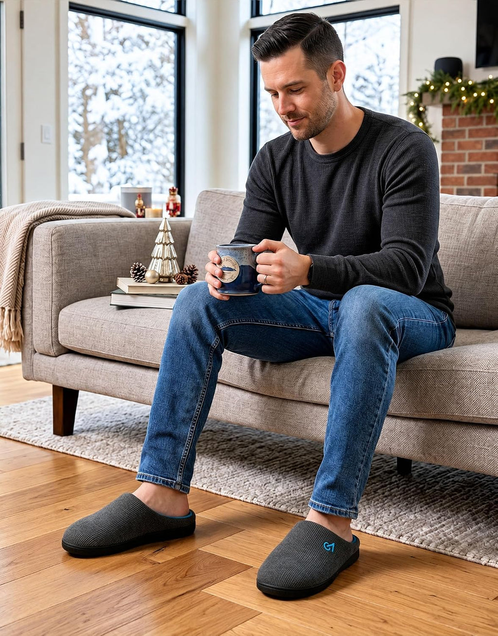 VeraCosy Men's Two-Tone Memory Foam Slippers