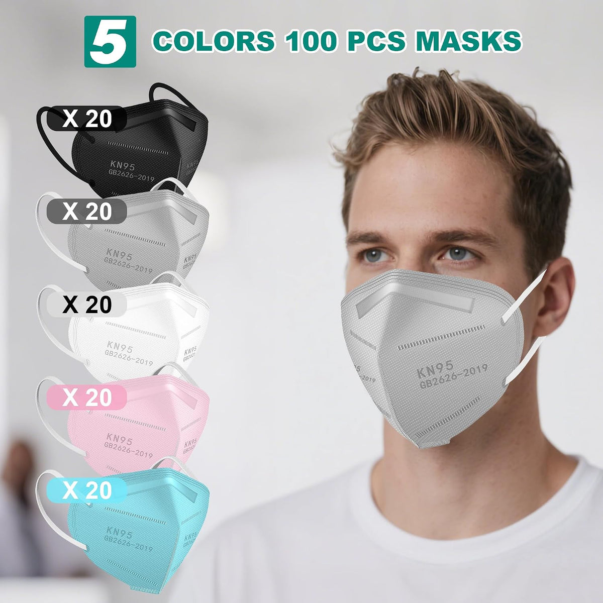 LEMENT 50pcs KN95 Face Mask Black 5-Layer Filter≥95% Cup Dust Safety Masks