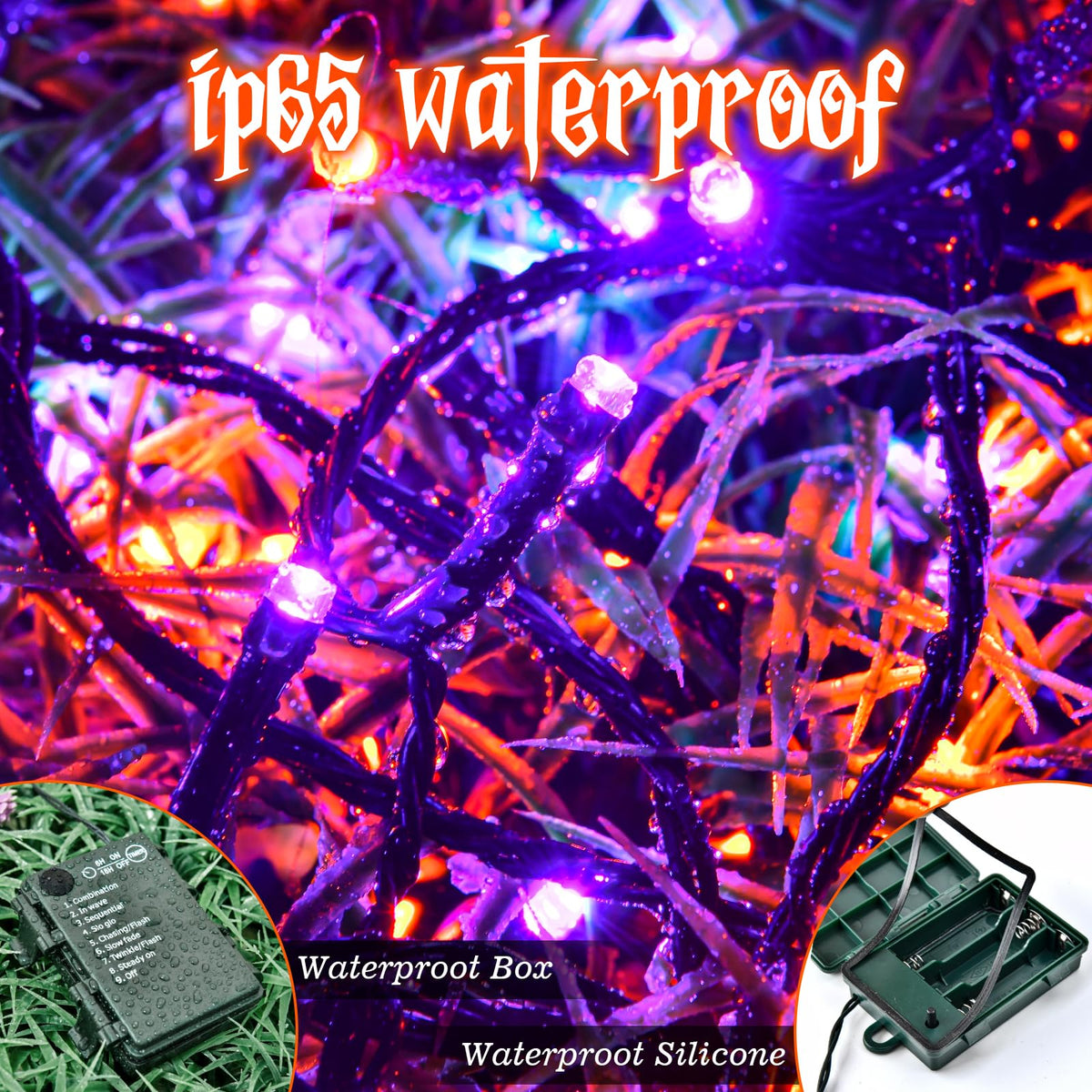 Christmas Lights Outdoor Battery Operated String Lights Total 100LED 33Ft with Timer 8 Modes 16.4Ft*2 Waterproof Outdoor Indoor for Christmas Decor, Warm White, 2-Pack