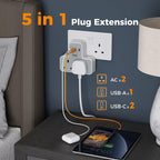 TESSAN Plug Adapter with 3 USB Ports, 2 Way MultiPlug Extension