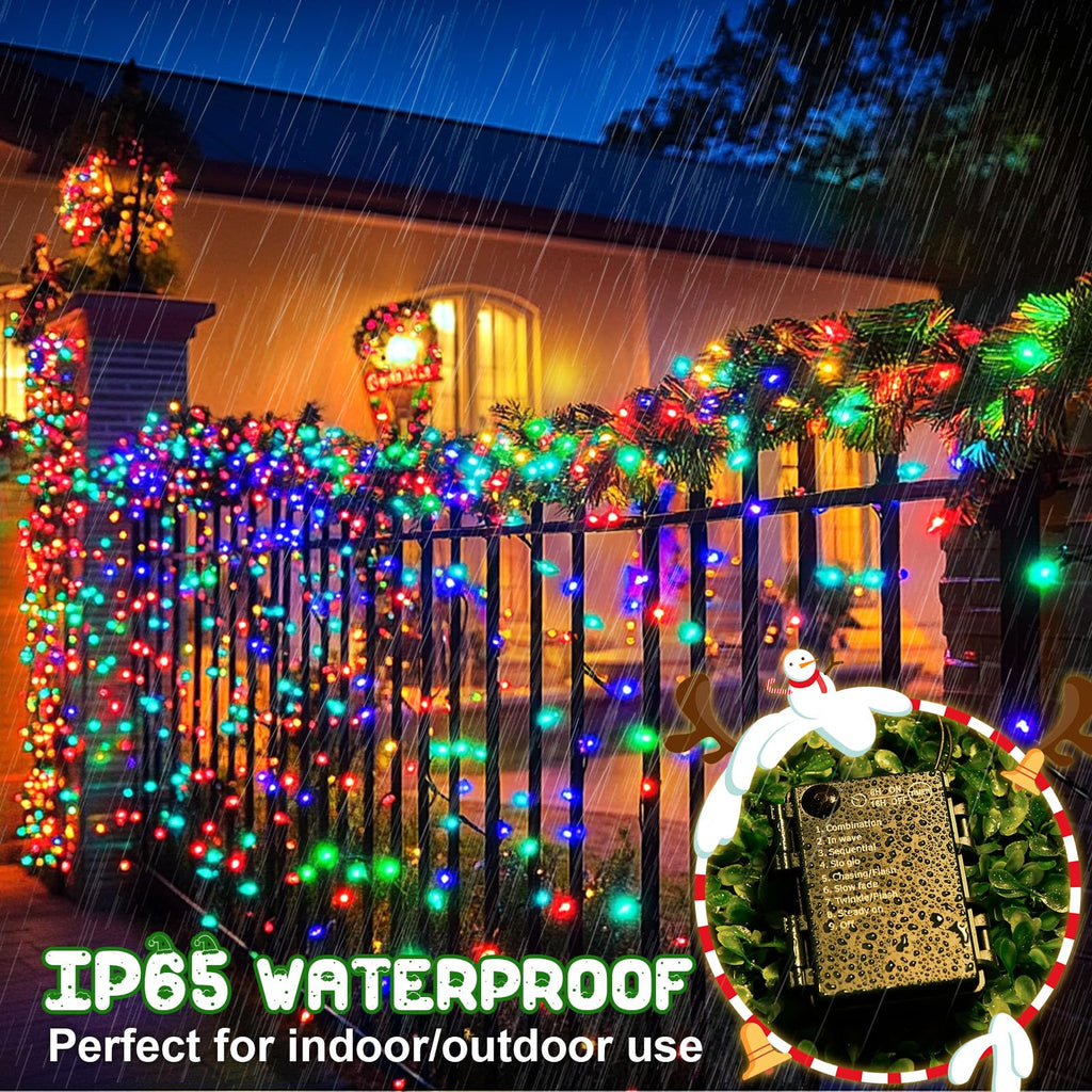 Christmas Lights Outdoor Battery Operated String Lights Total 100LED 33Ft with Timer 8 Modes 16.4Ft*2 Waterproof Outdoor Indoor for Christmas Decor, Warm White, 2-Pack