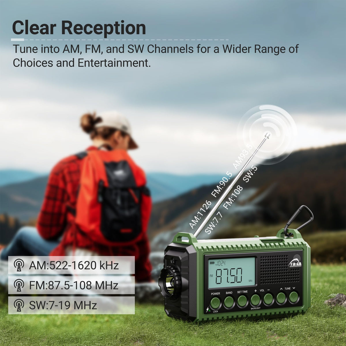 Mesqool Portable Wind Up Hand Crank and Solar Powered Radio with USB Phone Charger, Emergency Radio with SOS Alarm and Flashlight, AM/FM/SW Radio with 12000mAh Rechargeable Battery for Outdoor