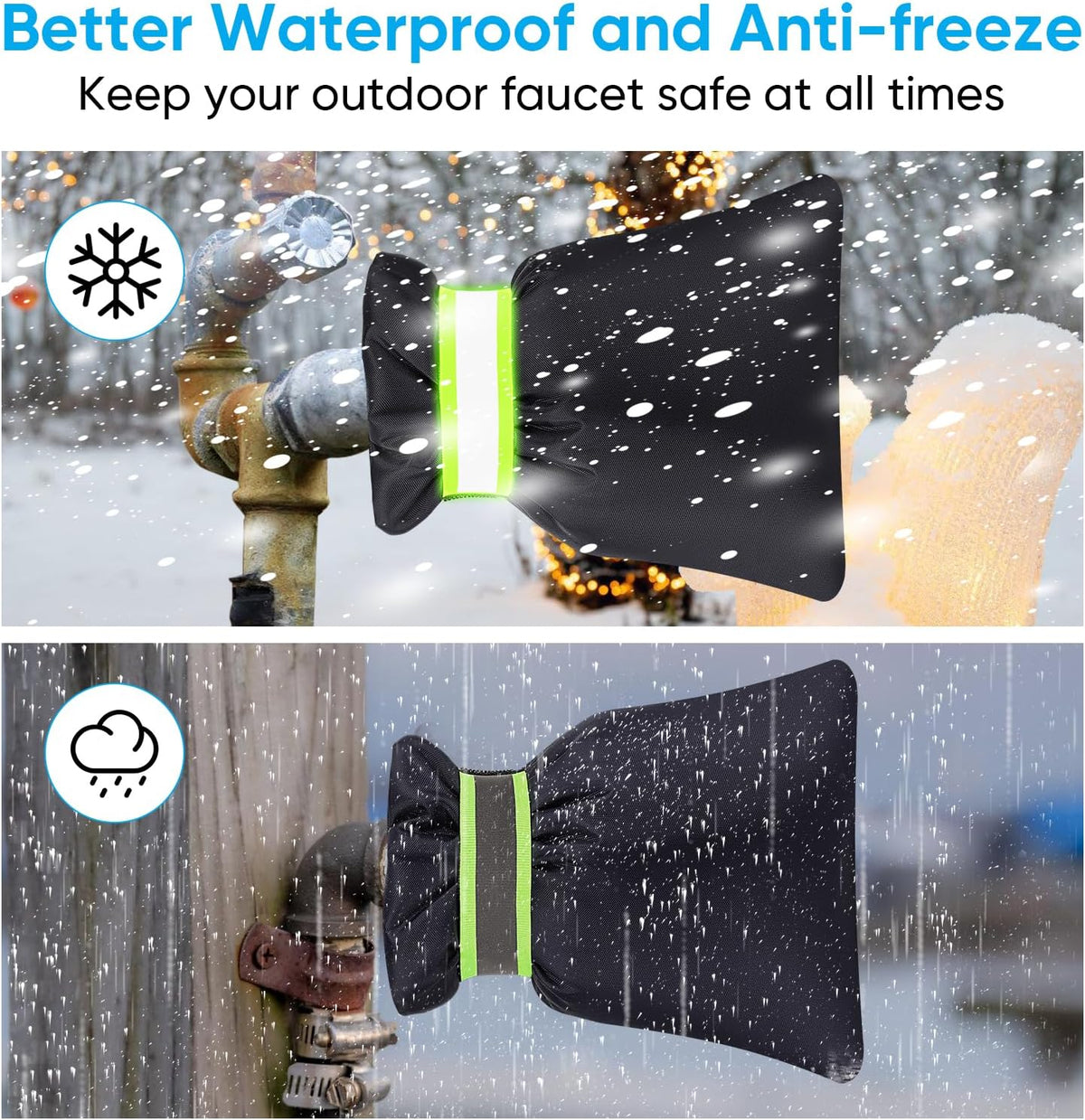 2Pack Outdoor Faucet Covers for Winter,8.5"x6.7"x2" Pro Spigot Cover Freeze Protection,Outdoor Water Socks with Reflective Strips for Winter Spigot Cover Pipe Insulation Reusable Waterproof,Black