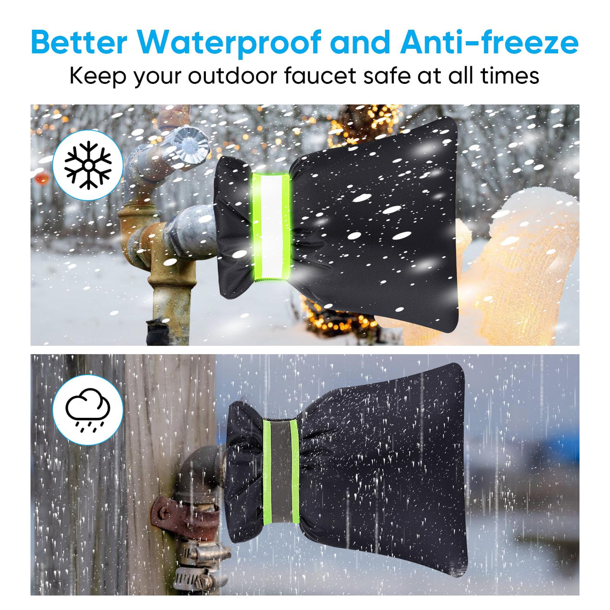 2Pack Outdoor Faucet Covers for Winter,8.5"x6.7"x2" Pro Spigot Cover Freeze Protection,Outdoor Water Socks with Reflective Strips for Winter Spigot Cover Pipe Insulation Reusable Waterproof,Black