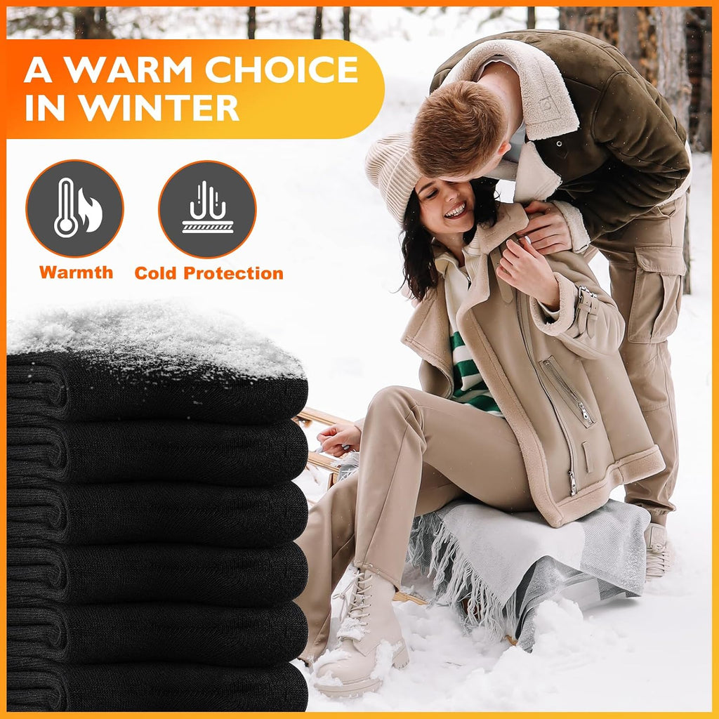 Niofind Warm Thermal Socks for Men Women, Full Cushion Winter Socks, Crew Length Black Heavy Duty Heated Cotton Boot Sock for Work Outdoor Walking, Hiking, Running, 3/6 Pairs, Gifts for Men women