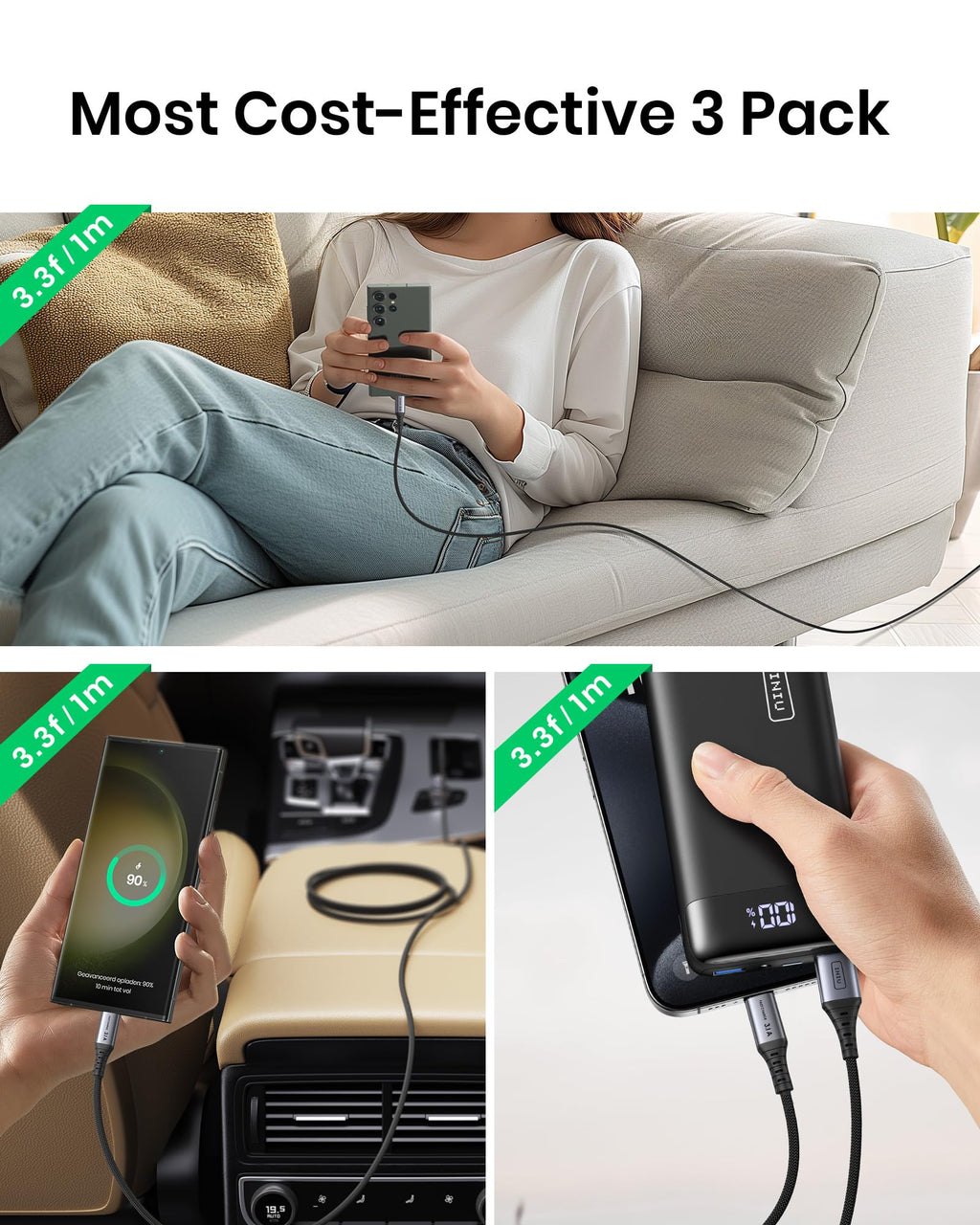 INIU USB C Charger Cable, [2m] USB A to USB C Charging Cable 3.1A