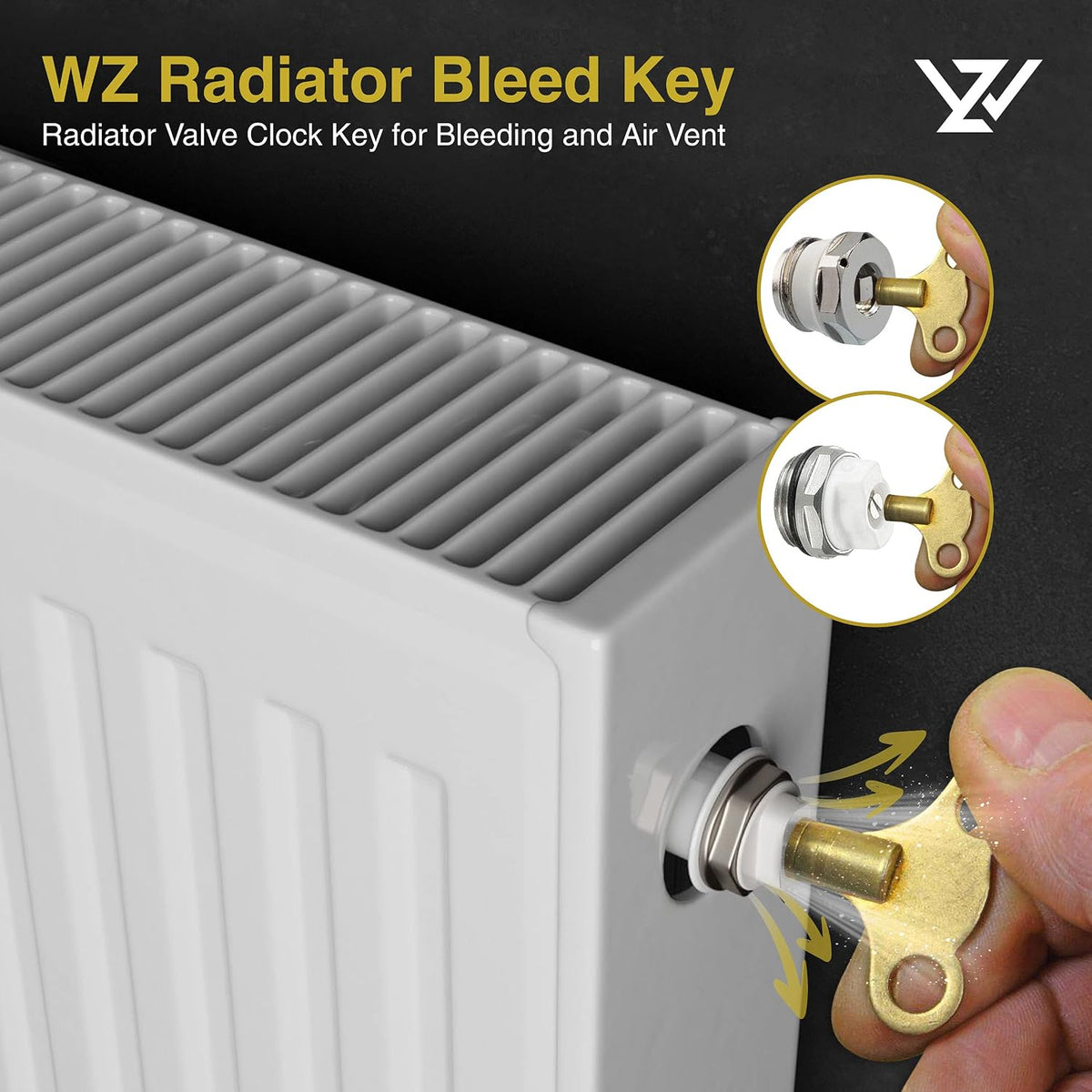 WZ Radiator Bleed Key UK, Solid Brass Radiator Key for Bleeding, Pack of 2