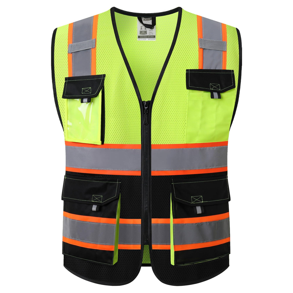 JKSafety Safety Vest for Men Women Hi Vis Reflective Vest JK220 OBlack L