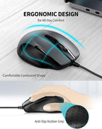 TECKNET USB Wired Mouse,6400 DPI Optical,6-Button Ergonomic Computer Mouse
