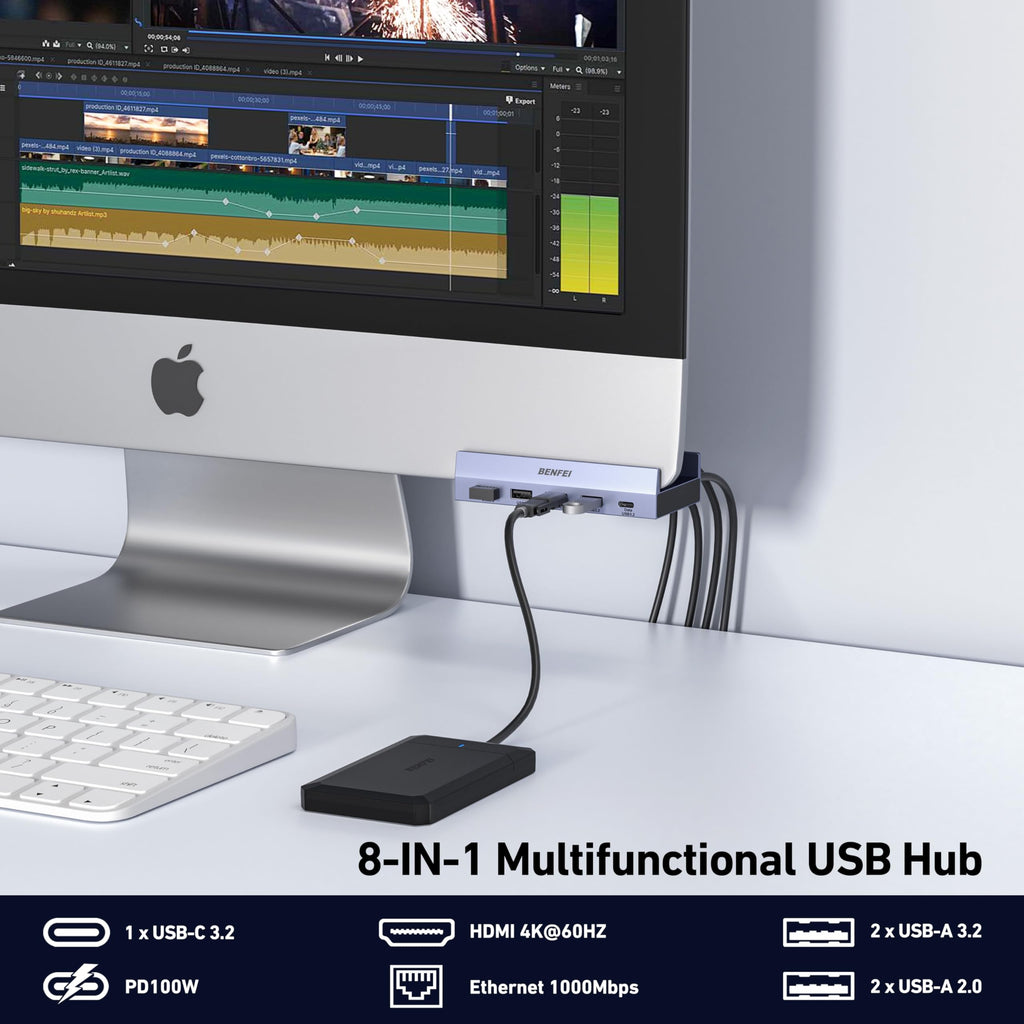 BENFEI USB-C Hub 5-in-1 with 4K HDMI, 3 USB-A 3.2 GEN2 10Gbps, 100W PD, Silicone Woven Cable, Aluminum Case, Compatible with MacBook, iPad, iPhone 15/16 Series