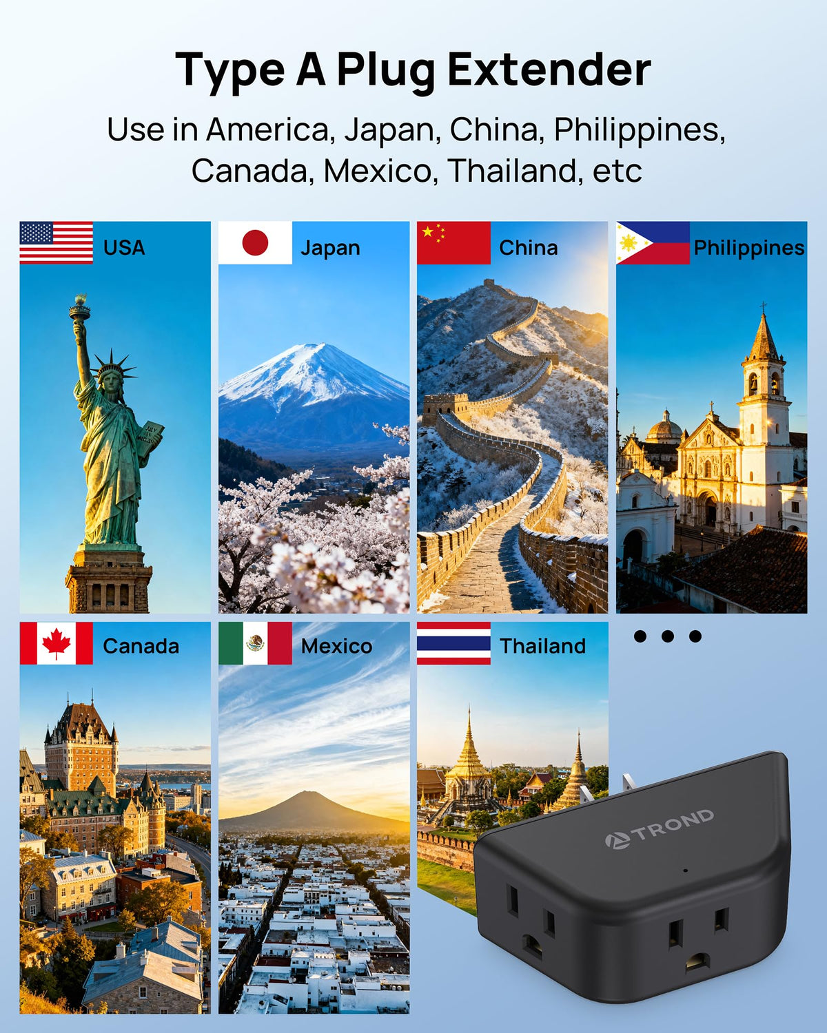 TROND Multi Plug Outlet Extender with USB, 2 Pack Plug Splitter