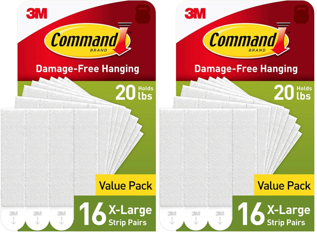 Command 20 lb X-Large Picture Hanging Strips, 16 Pairs White Command Strips Heavy Duty Picture Hanger