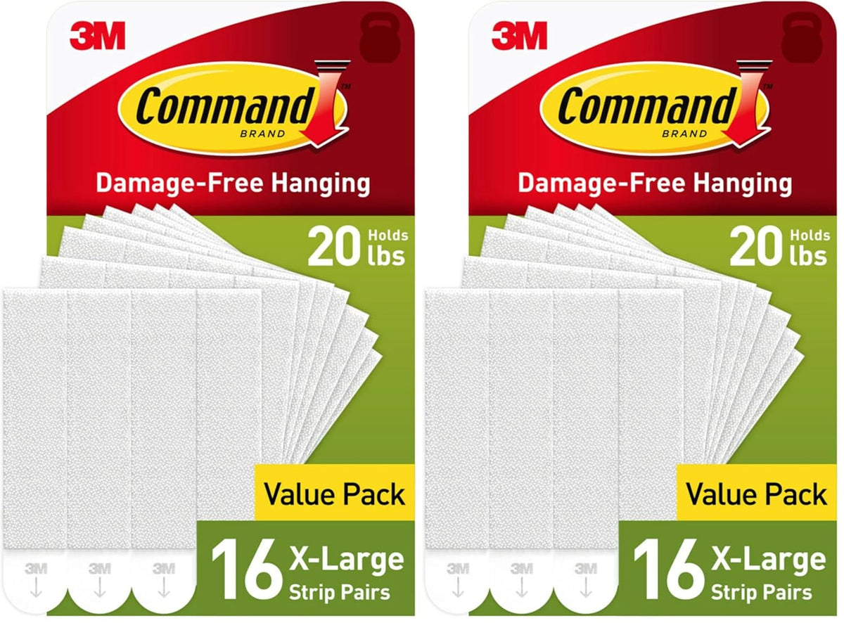 Command 20 lb X-Large Picture Hanging Strips, 16 Pairs White Command Strips Heavy Duty Picture Hanger