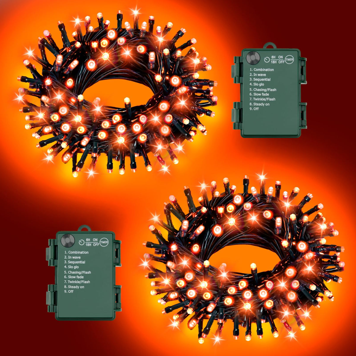 Christmas Lights Outdoor Battery Operated String Lights Total 100LED 33Ft with Timer 8 Modes 16.4Ft*2 Waterproof Outdoor Indoor for Christmas Decor, Warm White, 2-Pack