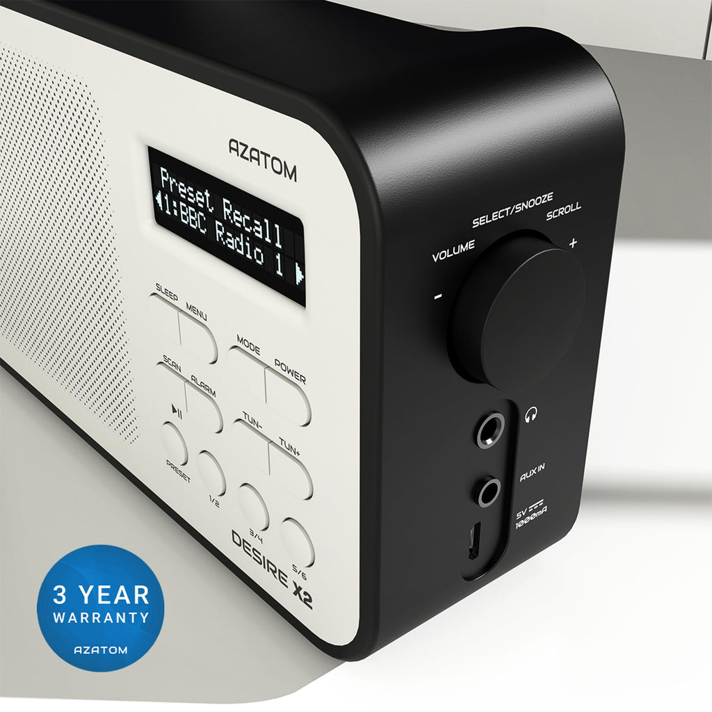 DAB/DAB+ & FM Portable Digital Radio | Simple Controls | Dual Alarms & Sleep Timer | Battery & Mains Powered (4x”AA”) | Bluetooth | Perfect for Home, Office or Outdoors | AZATOM Desire X2 (Oak)