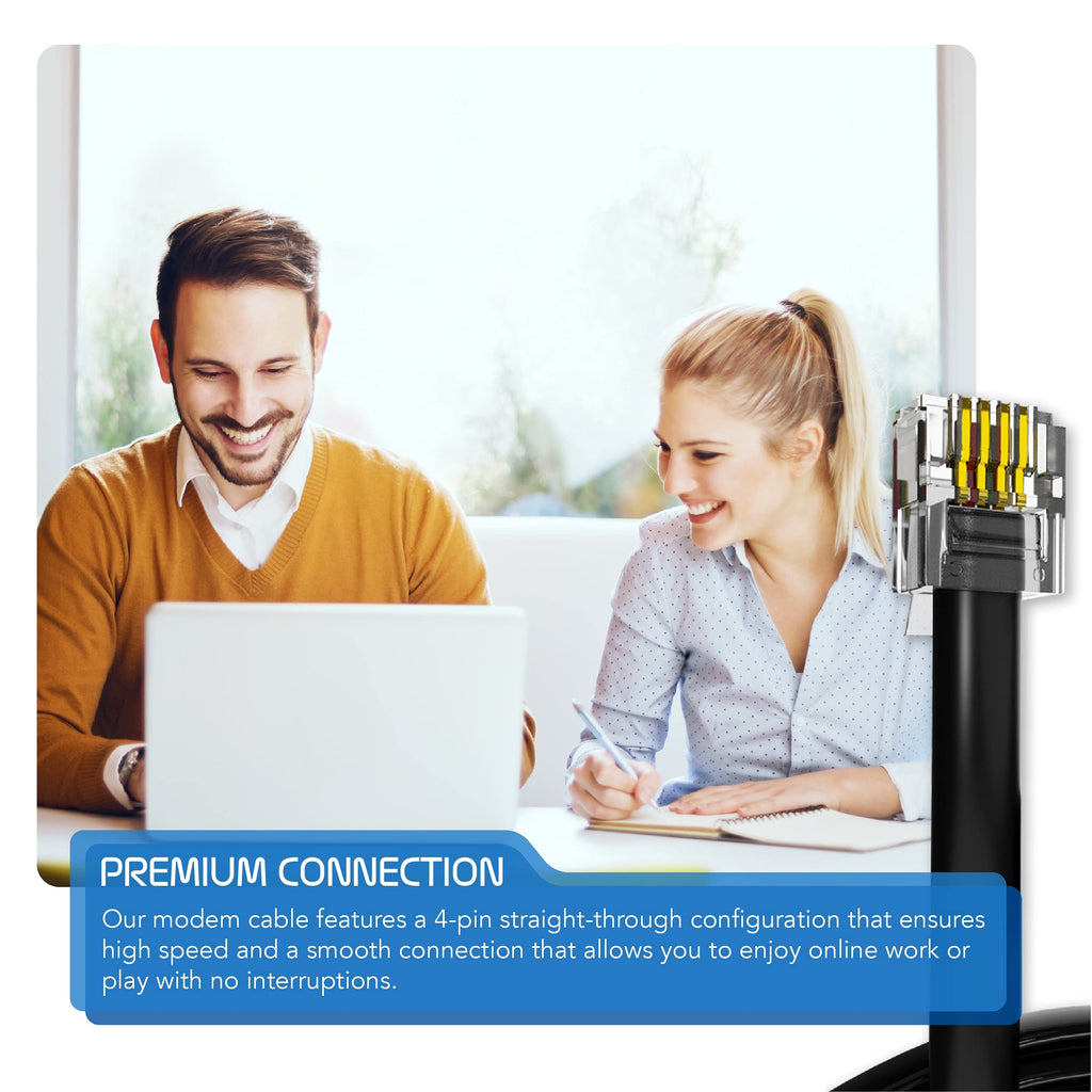 ASNQ RJ11 Cable for ADSL Router, Modem, Telephone, 2m, Flat, Black