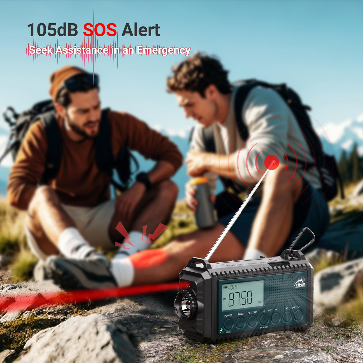 Mesqool Portable Wind Up Hand Crank and Solar Powered Radio with USB Phone Charger, Emergency Radio with SOS Alarm and Flashlight, AM/FM/SW Radio with 12000mAh Rechargeable Battery for Outdoor