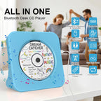 Portable CD Player with Bluetooth, Gueray Desktop CD Players for Home, Bulit-in Double HiFi Speakers, AUX&Headphone Jack, FM Radio Boombox with Remote Control, USB Port,LCD Display (Blue)
