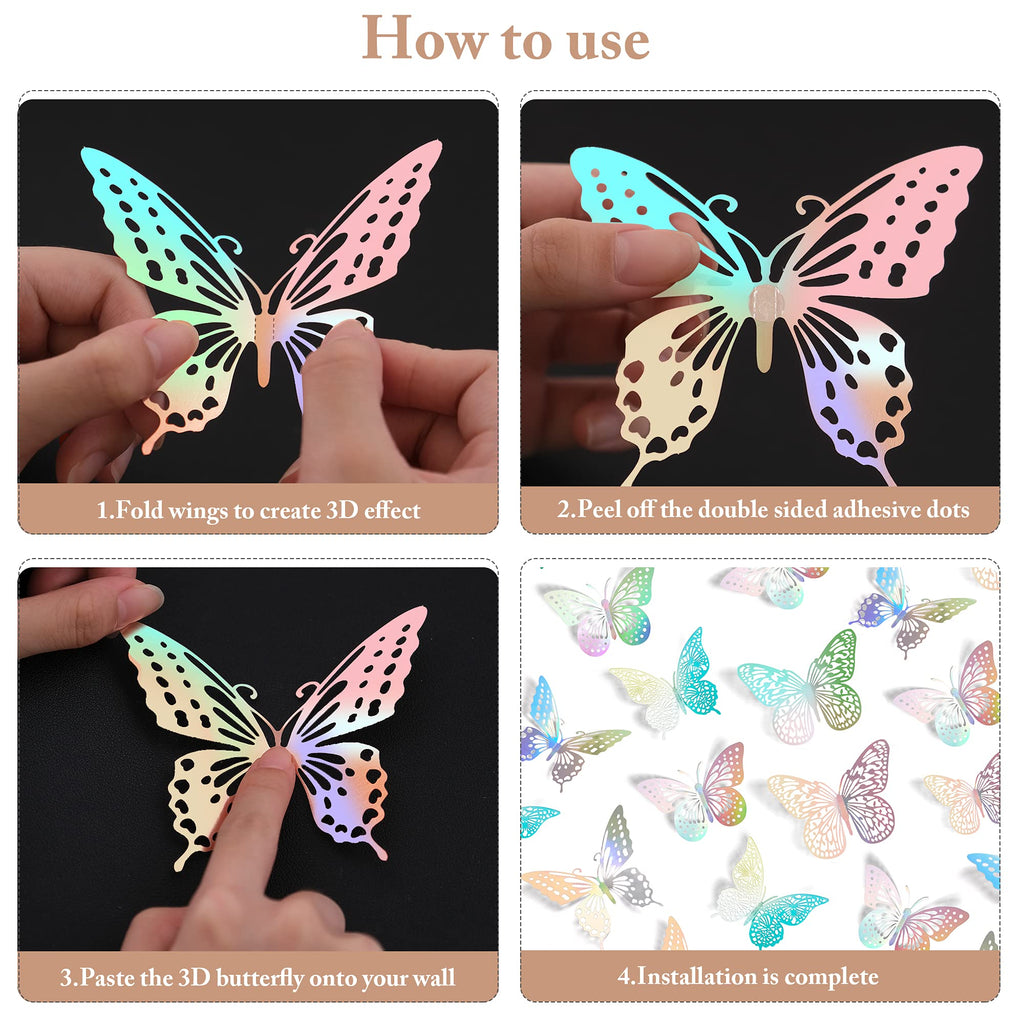 SAOROPEB 3D Butterfly Wall Decor 48 Pcs Gold Butterfly Birthday Decorations
