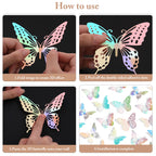 SAOROPEB 3D Butterfly Wall Decor 48 Pcs Gold Butterfly Birthday Decorations