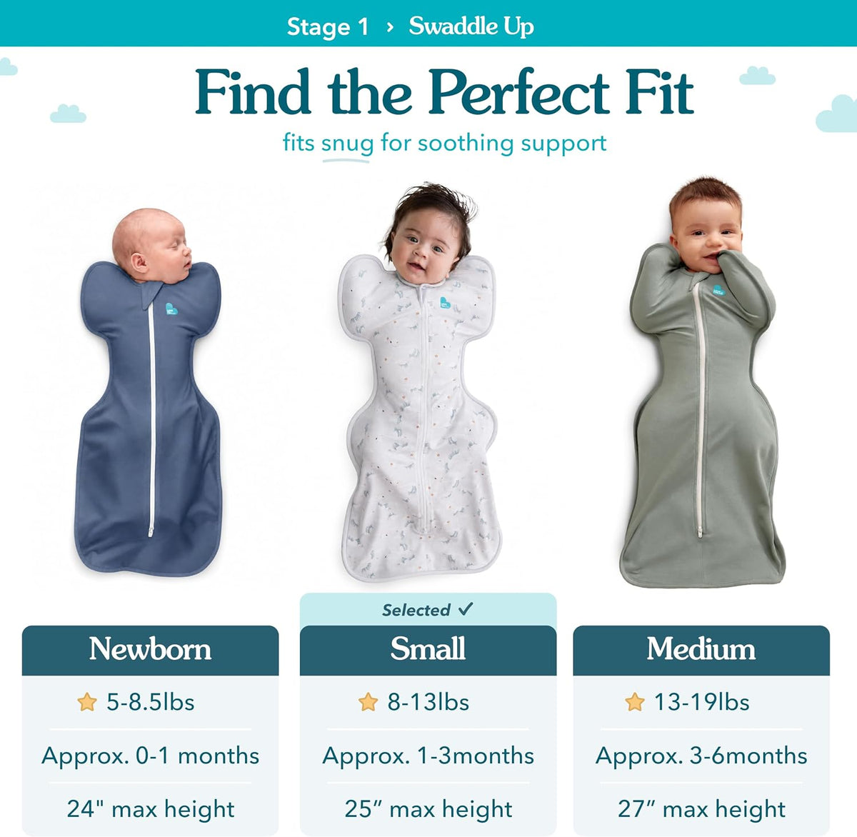 Love To Dream Swaddle Up, S 3.5-6kg, Olive Twigs, 1.5 Tog
