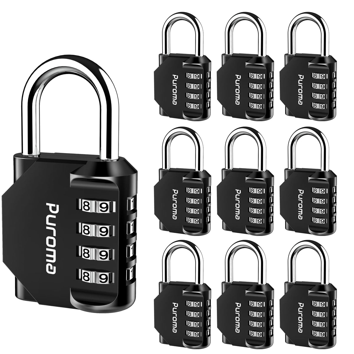 Puroma 2 Combination Lock Locker 4 Digits Combo Padlock Gym Silver & Black