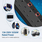 DEWENWILS 6 Way Surge Protected Extension Lead with Individual Switches