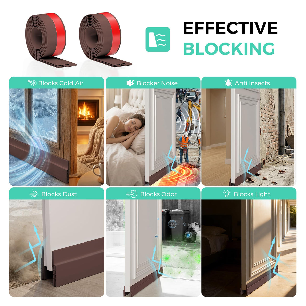 Hojoy Draft Excluder for Doors, Self Adhesive Door Draft Excluder 2 Pack