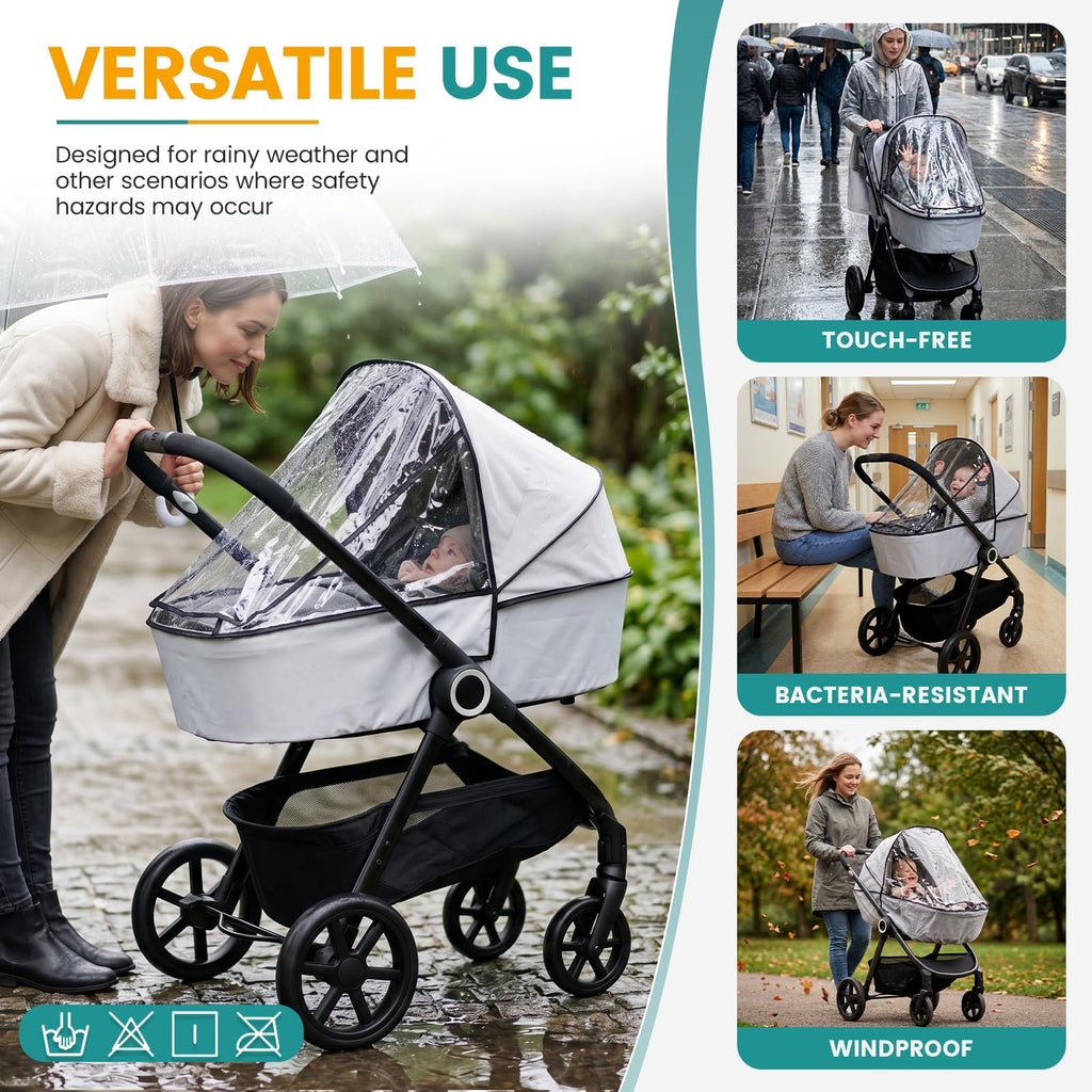 Orzbow Rain Cover for Pram, Large Viewing Window for Easy Access, Clear