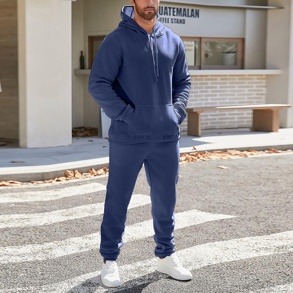 Mens Plain Tracksuit Long Sleeve Hooded Sweatshirt Sweatpants Set Hoodie Joggers Sets 2 Piece Fashion Sweatsuits Activewear Sportswear Men's Clothing UK