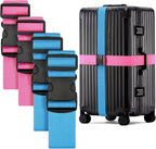 WISYOK Luggage Straps Extended, 4 Pack, 130-250cm Adjustable, Pink SkyBlue