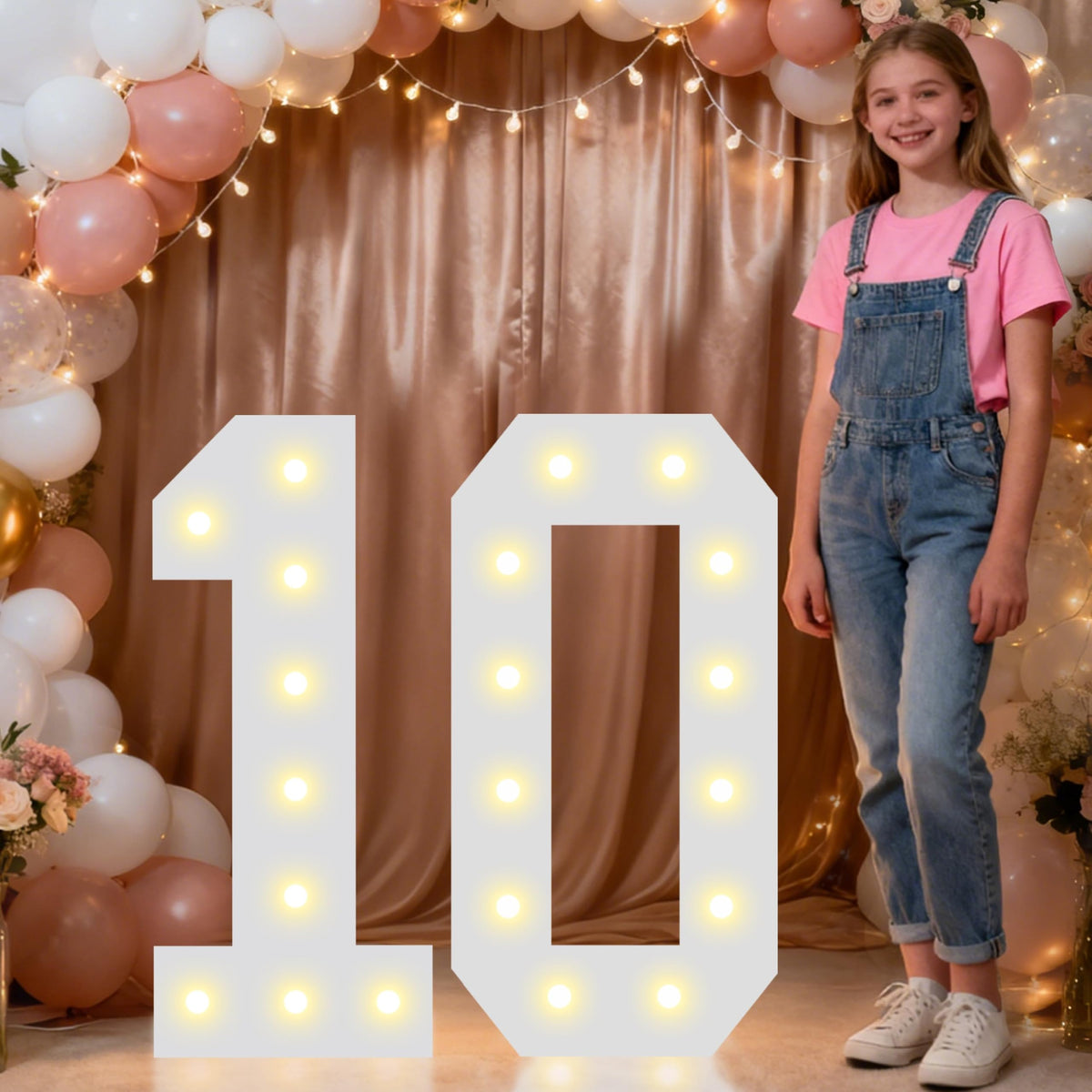 Pooqla 2.4FT Light Up Numbers, Marquee Numbers 2.4 Feet Tall Party Decor for Her Him, Mosaic Big Sign for 7th 17th 70th Birthday Anniversary Decoration Backdrop, Large Pre-Cut Frame Number 7