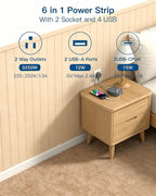 Extension Lead, Power Strips with 2 Way Outlets 4(4.5A, 2 Type C & 2 USB-A)