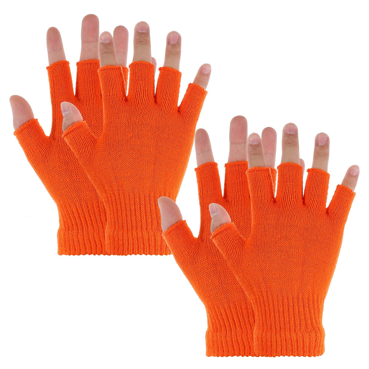 Grevosea 2 Pair Fingerless Warm Gloves - Winter Half Finger Gloves Thickened Knit Touchscreen Stretchy Mittens for Men Women