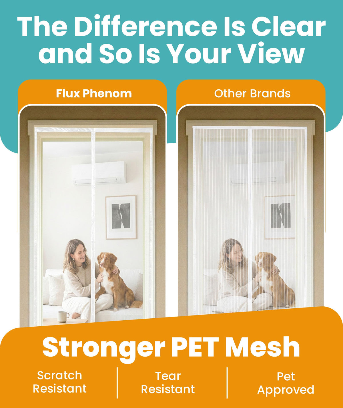 Flux Phenom Magnetic Screen Door - Bugs Out, Breeze in - 9min Install Auto-Sealing Heavy Duty Double Stitched Mesh, 52 Magnets, Hands Free Sliding & Patio Doors Net, Pet & Kid Friendly, 38 x 82 Inch