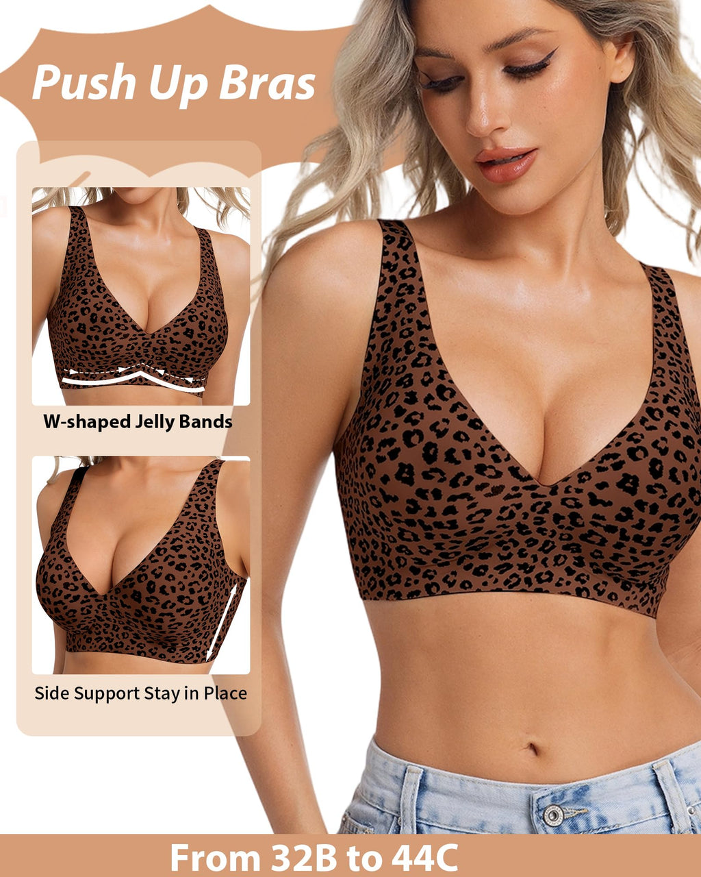 HOWIN Jelly Bras Gel Wireless Deep V Bra Seamless Tshirt Bralette for Women