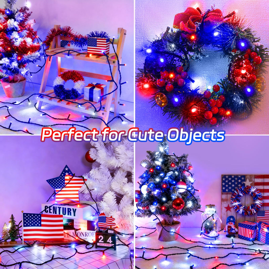 Christmas Lights Outdoor Battery Operated String Lights Total 100LED 33Ft with Timer 8 Modes 16.4Ft*2 Waterproof Outdoor Indoor for Christmas Decor, Warm White, 2-Pack